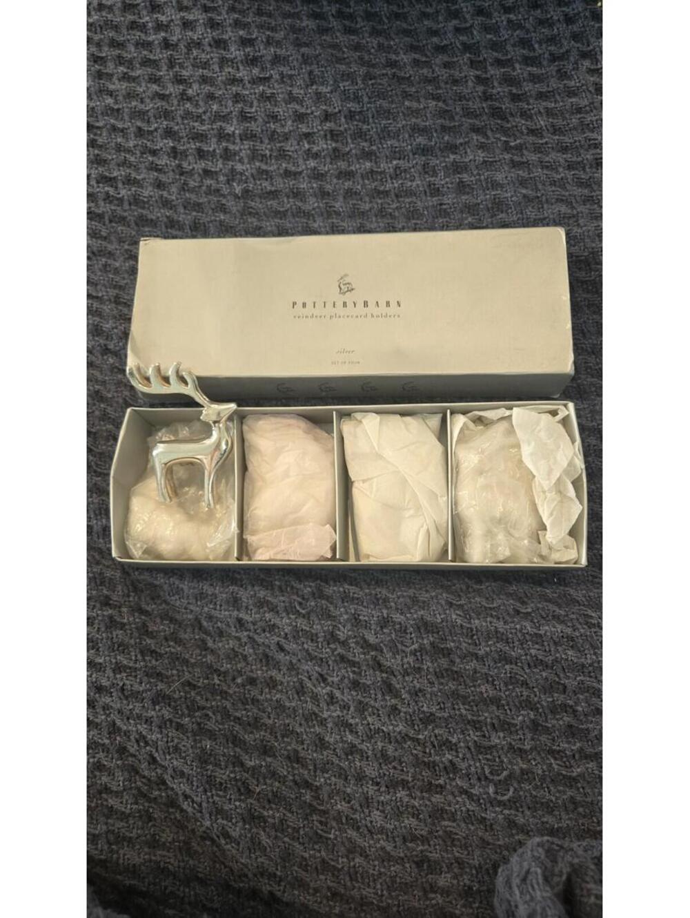 Pottery Barn – Reindeer Place Card Holders – Silver – Set Of Four New NIB